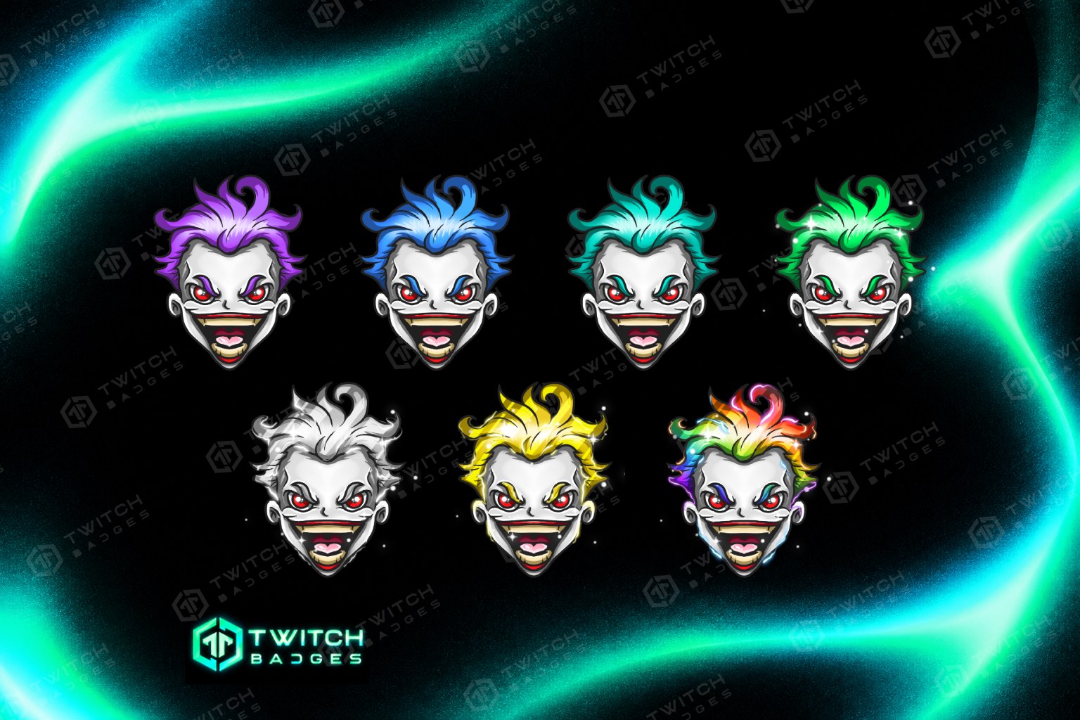 Jester Twitch Sub Badges — all 7 tiers