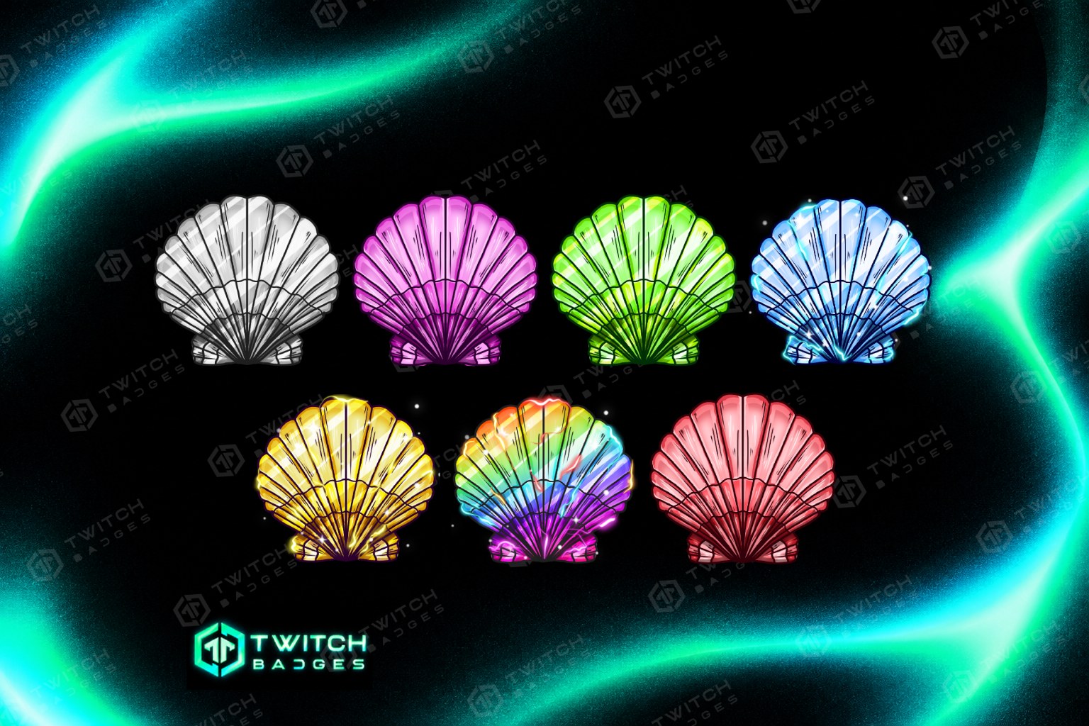 Sea Shell Twitch Sub Badges — all 7 tiers
