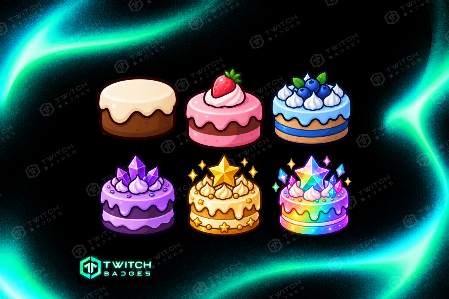 Cake Twitch Sub Badges — all 6 tiers