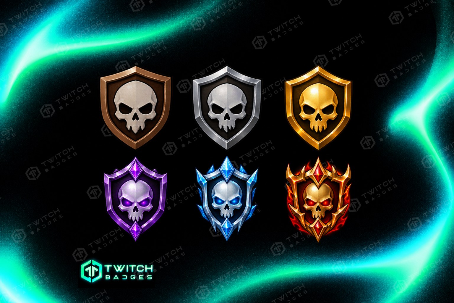 Shield V2 Twitch Sub Badges — all 6 tiers
