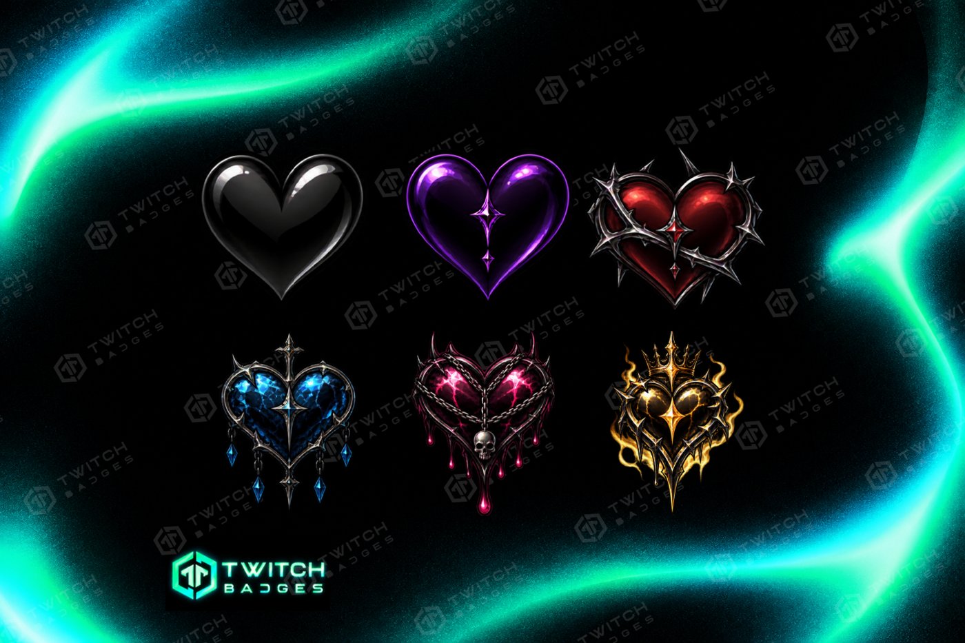 Hearts V2 Twitch Sub Badges — all 6 tiers